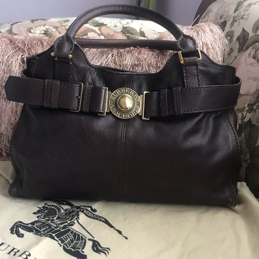 Burberry All Leather Brown Handbag